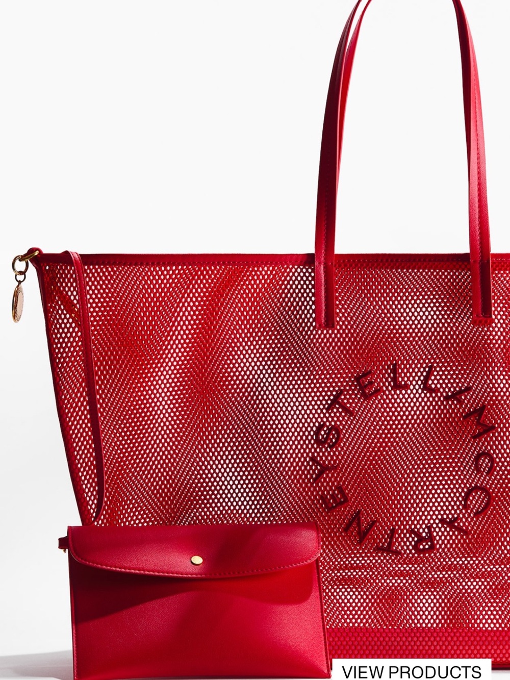Stella McCartney Red Perforated Circle-Logo Mesh Tote - Picture 3 of 3